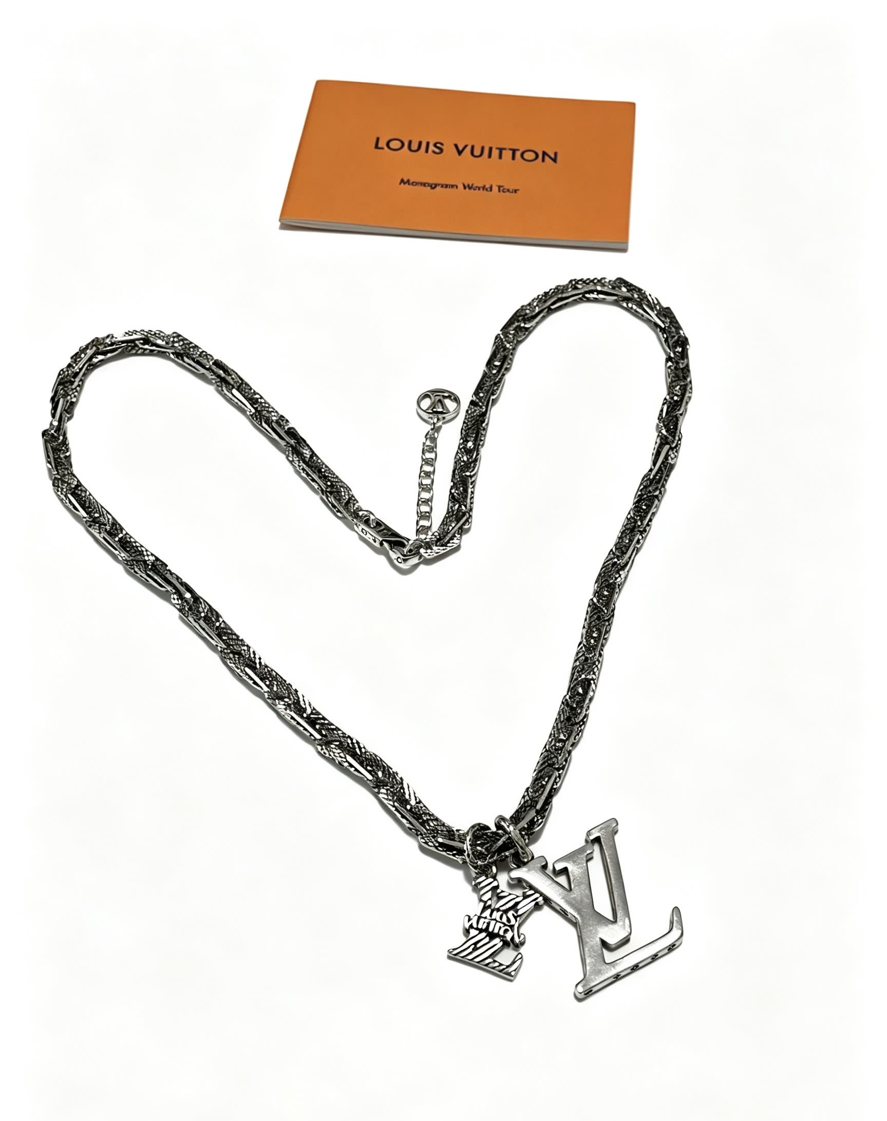 Louis Vuitton Silver Chain Necklace with LV Charms